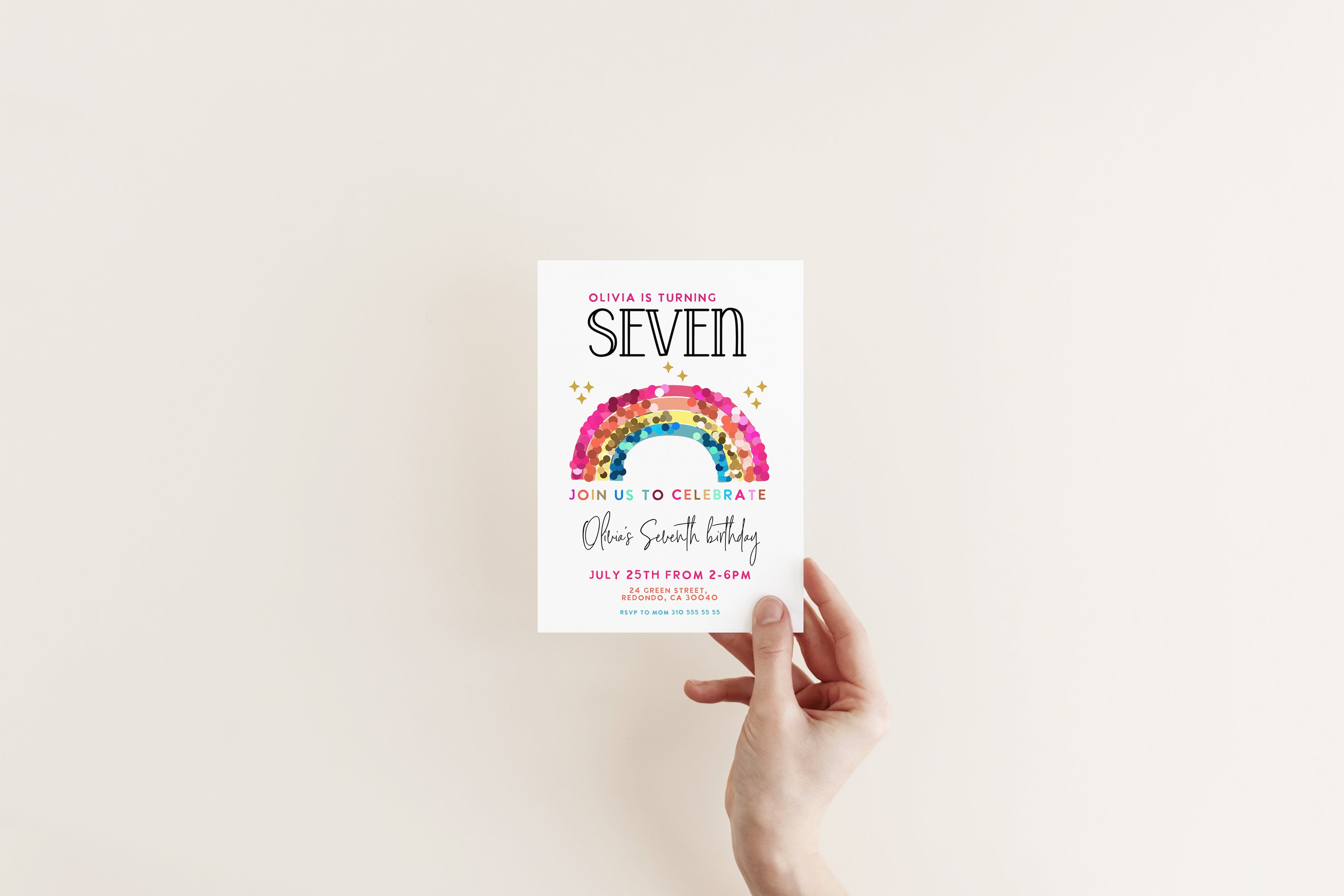 Rainbow birthday invitation template - Any age