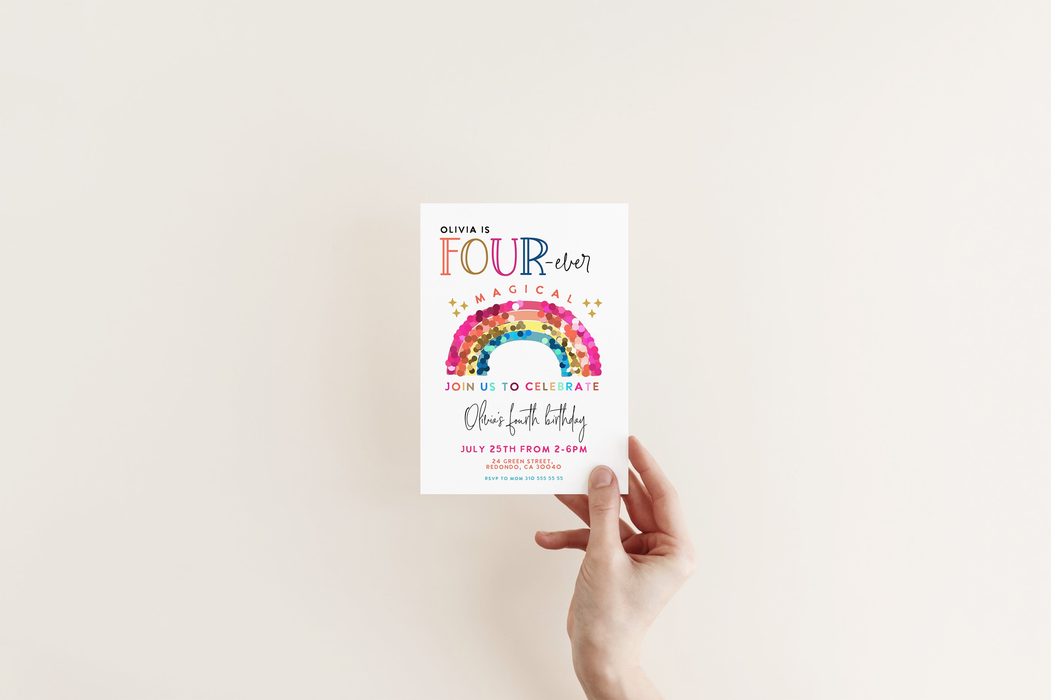 Rainbow- FOURever Magical birthday invitation