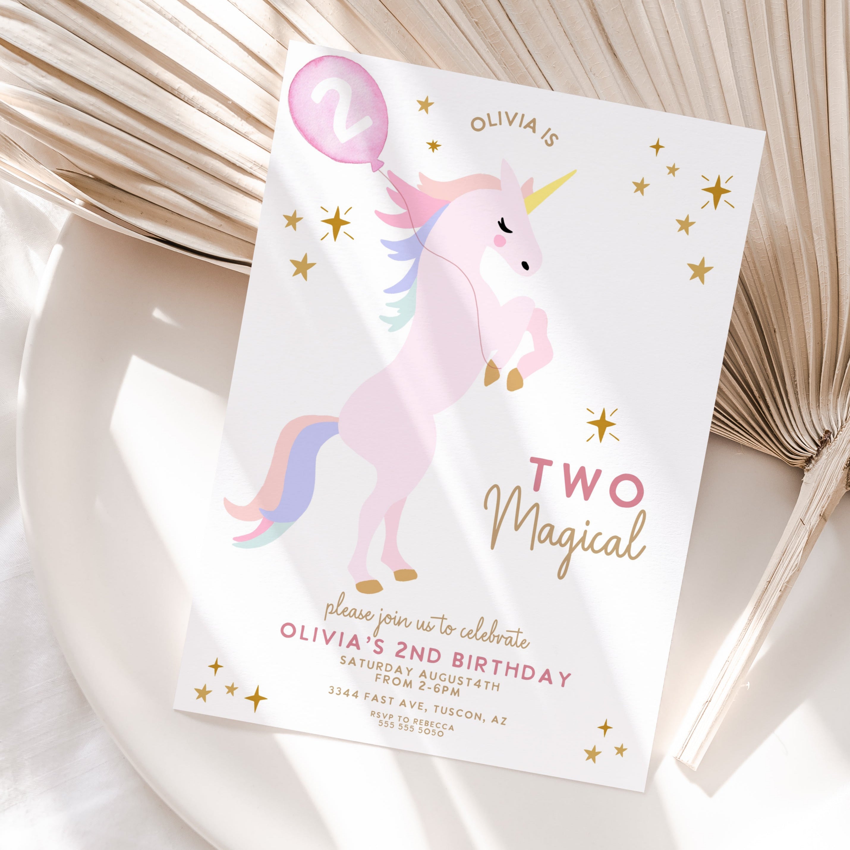 Unicorn birthday invitation, Unicorn party, Second birthday, girl birthday invitation, TWO magical birthday